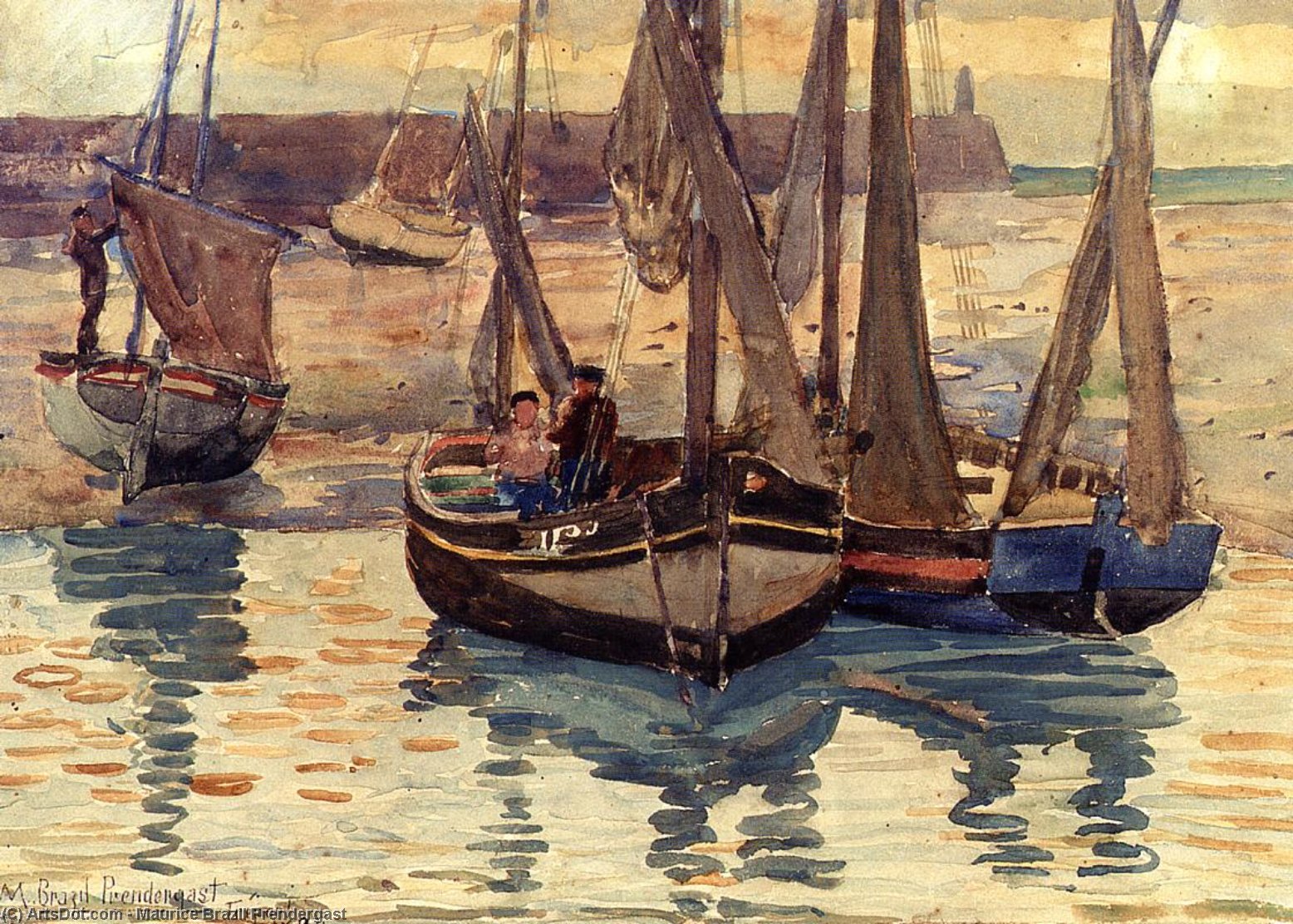 Wikioo.org - The Encyclopedia of Fine Arts - Painting, Artwork by Maurice Brazil Prendergast - Small Fishing Boats, Treport, France