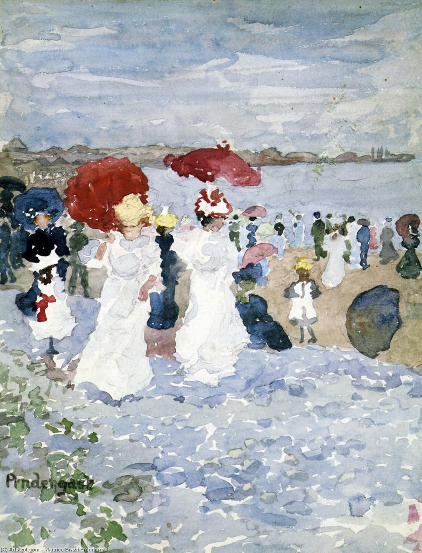 Wikioo.org - The Encyclopedia of Fine Arts - Painting, Artwork by Maurice Brazil Prendergast - Ladies with Parasols