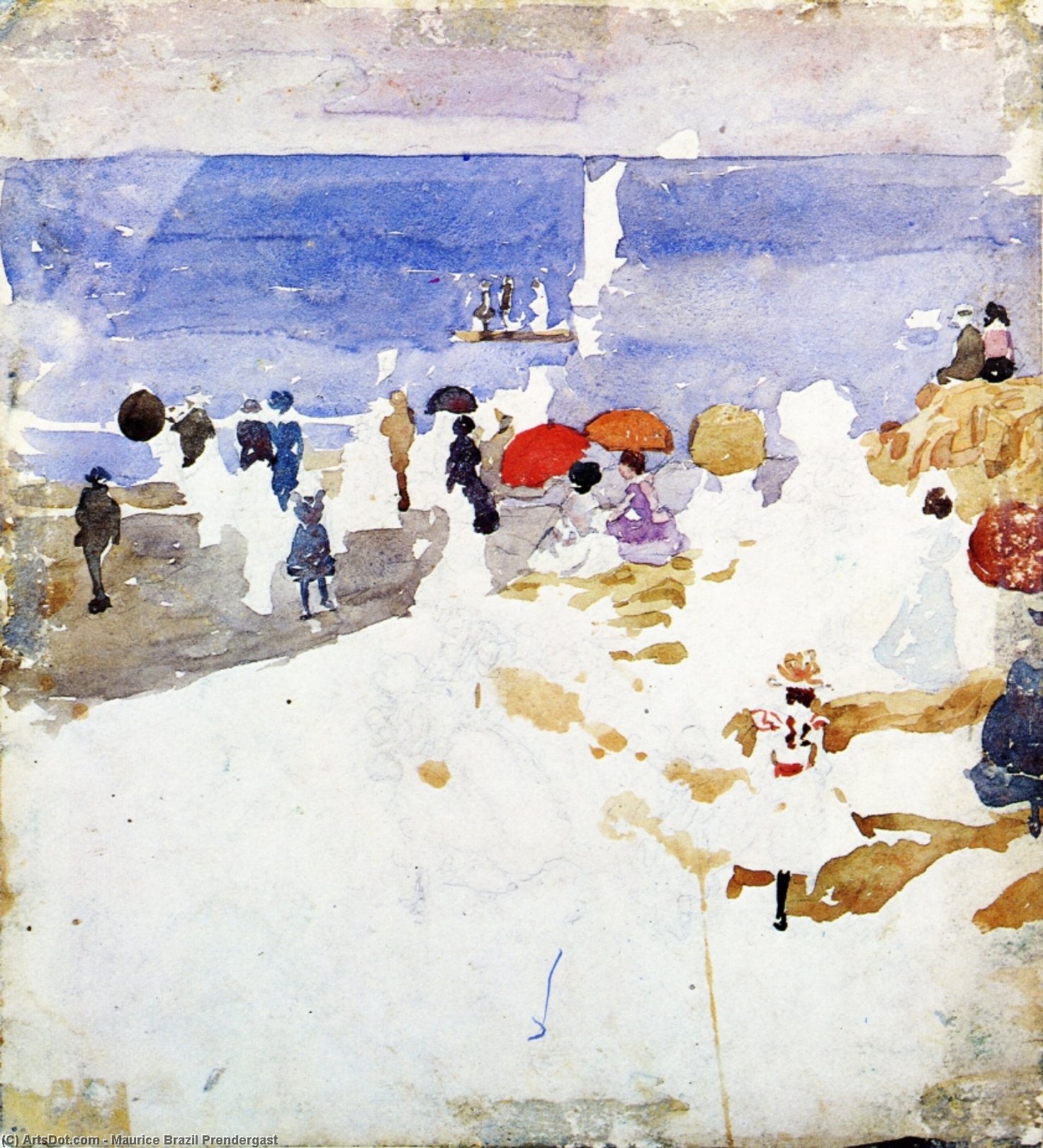 Wikioo.org - Bách khoa toàn thư về mỹ thuật - Vẽ tranh, Tác phẩm nghệ thuật Maurice Brazil Prendergast - Sketch Figures on Beach (also known as Early Beach)