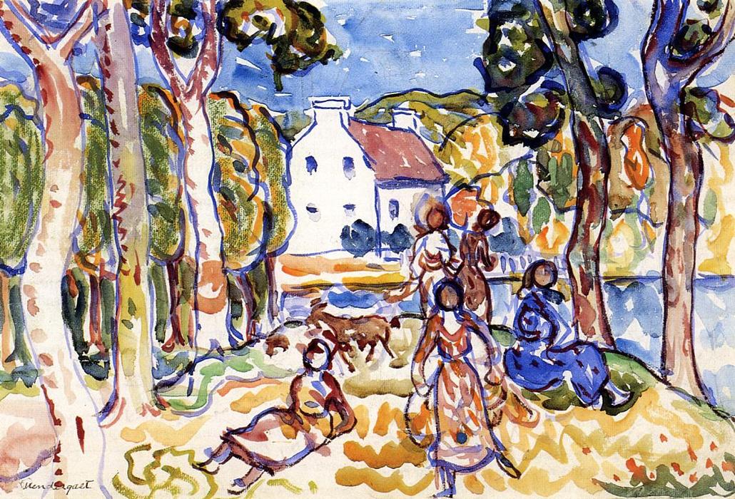 WikiOO.org - Encyclopedia of Fine Arts - Lukisan, Artwork Maurice Brazil Prendergast - Landscape with Figures and Goat