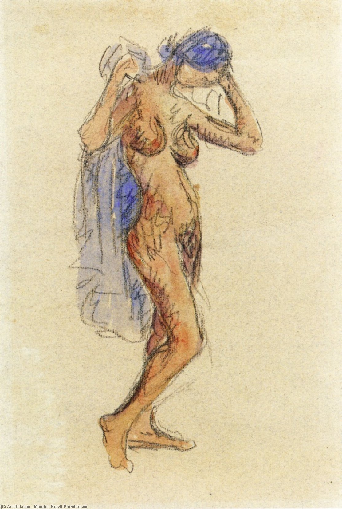 WikiOO.org - Encyclopedia of Fine Arts - Maalaus, taideteos Maurice Brazil Prendergast - Nude Model with Drapery