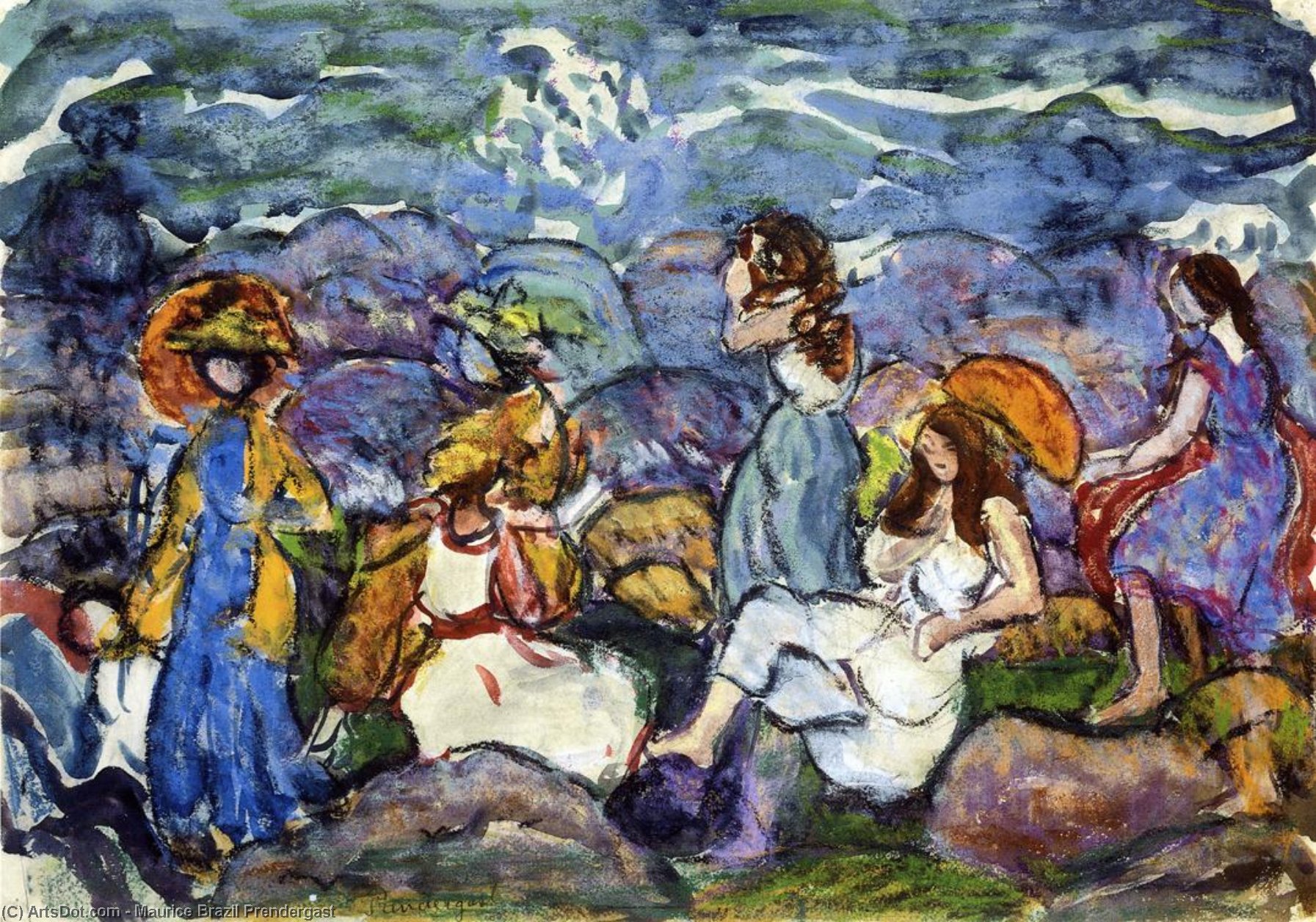 Wikioo.org - The Encyclopedia of Fine Arts - Painting, Artwork by Maurice Brazil Prendergast - On the Rocks, North Shore