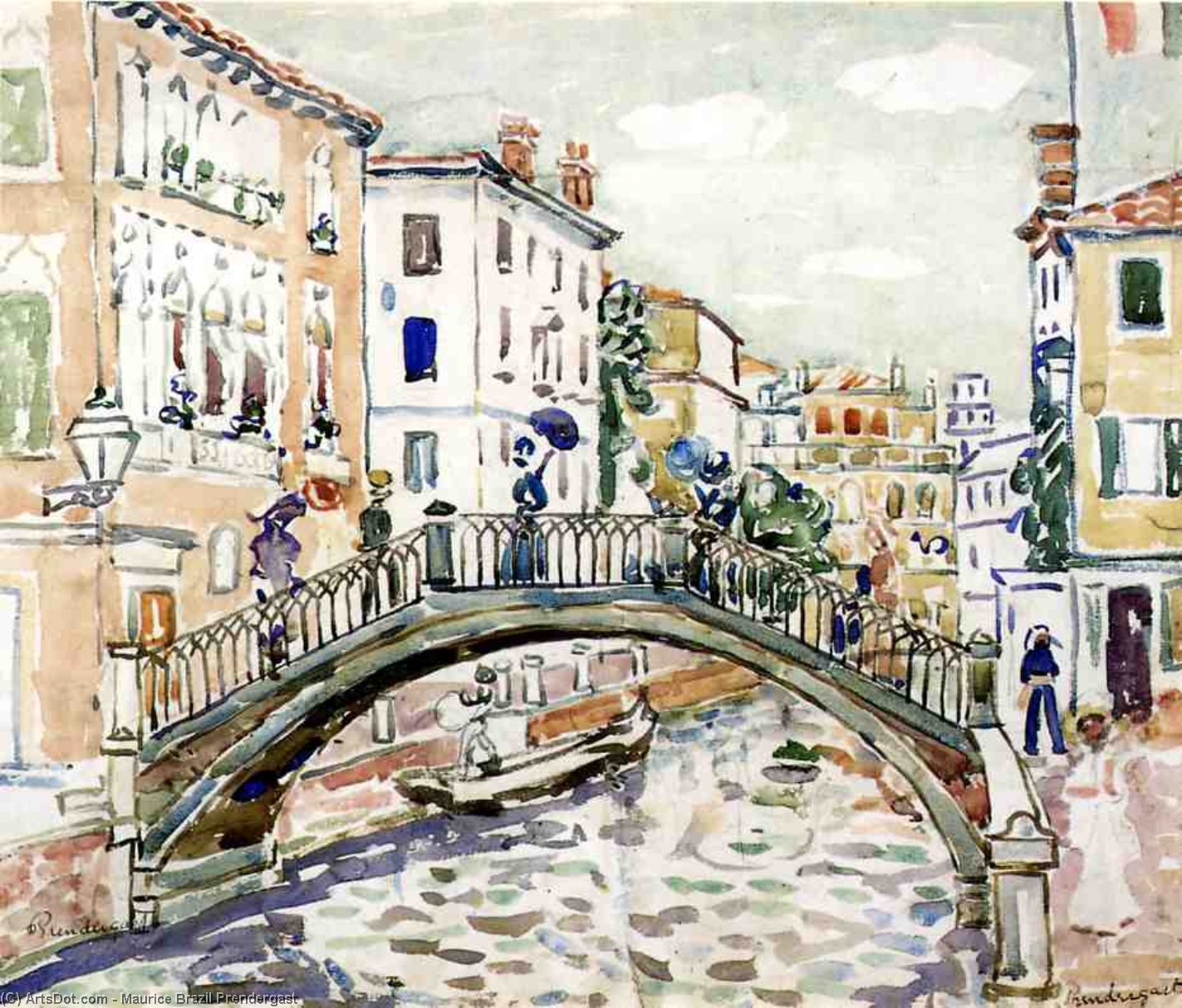 Wikioo.org - The Encyclopedia of Fine Arts - Painting, Artwork by Maurice Brazil Prendergast - Little Bridge, Venice