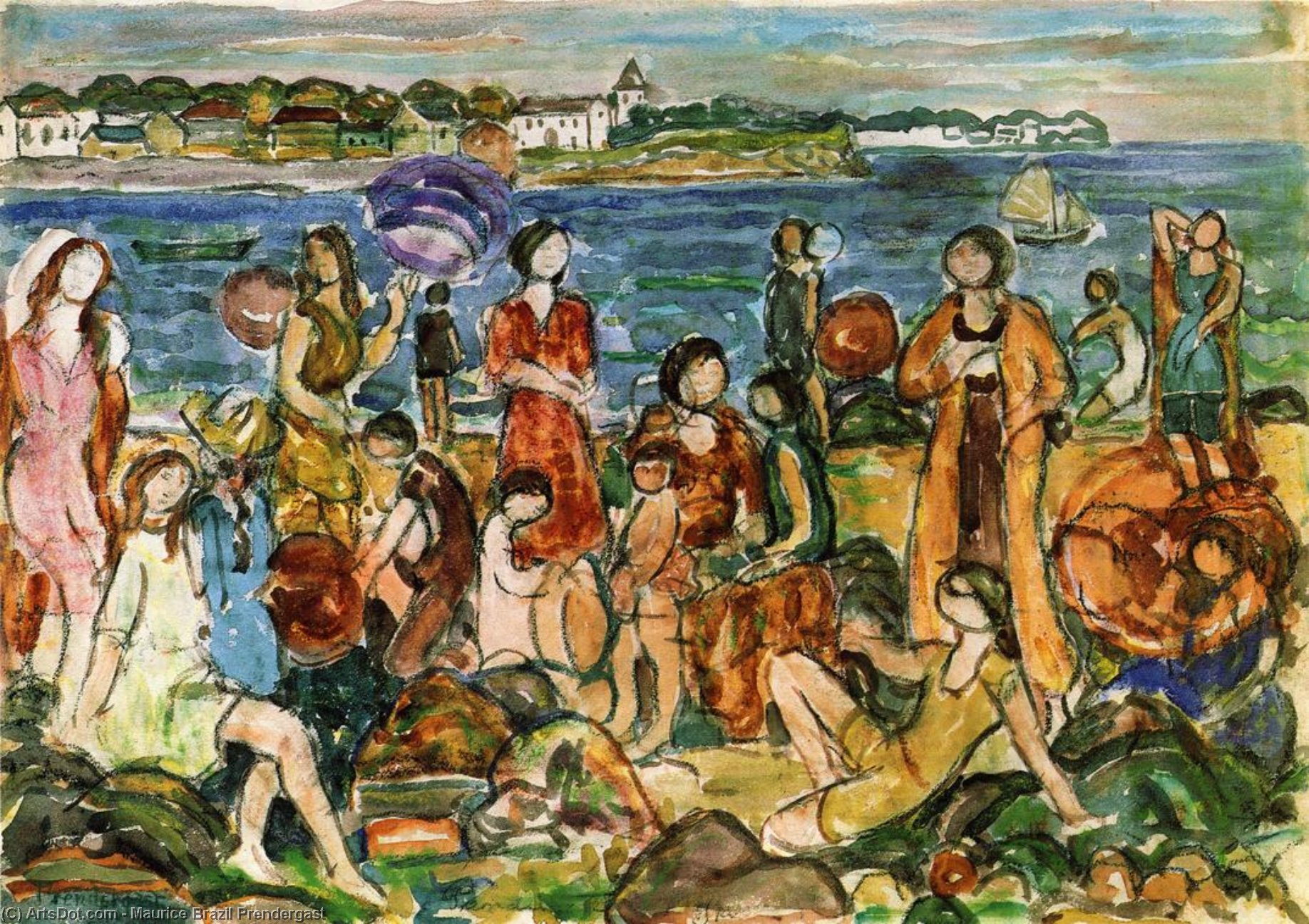 Wikioo.org - The Encyclopedia of Fine Arts - Painting, Artwork by Maurice Brazil Prendergast - Bathers, New England
