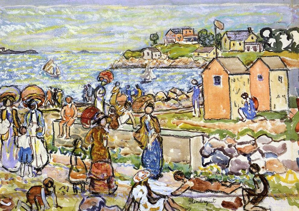 Wikioo.org - Bách khoa toàn thư về mỹ thuật - Vẽ tranh, Tác phẩm nghệ thuật Maurice Brazil Prendergast - Bathers and Strollers