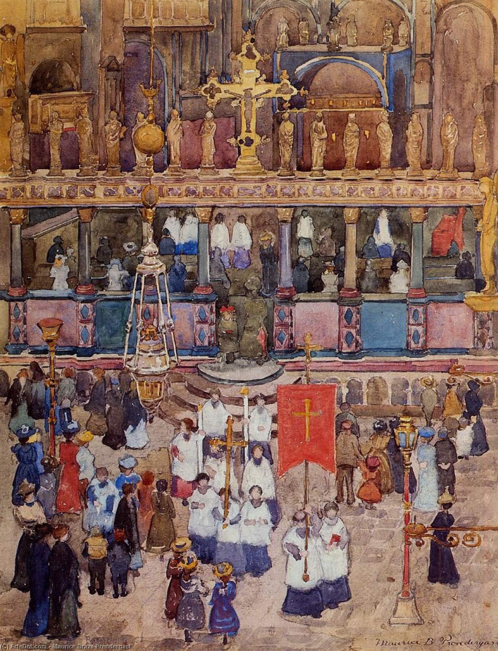 WikiOO.org - Encyclopedia of Fine Arts - Lukisan, Artwork Maurice Brazil Prendergast - Easter Procession, St. Mark's