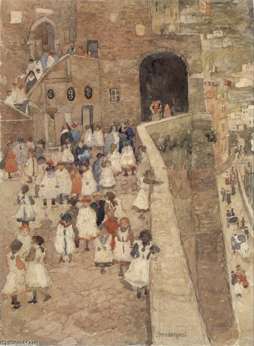 WikiOO.org - Enciklopedija dailės - Tapyba, meno kuriniai Maurice Brazil Prendergast - Courtyard Scene, Siena