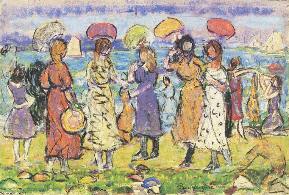 WikiOO.org – 美術百科全書 - 繪畫，作品 Maurice Brazil Prendergast - “晴朗的一天 在  的 海滩