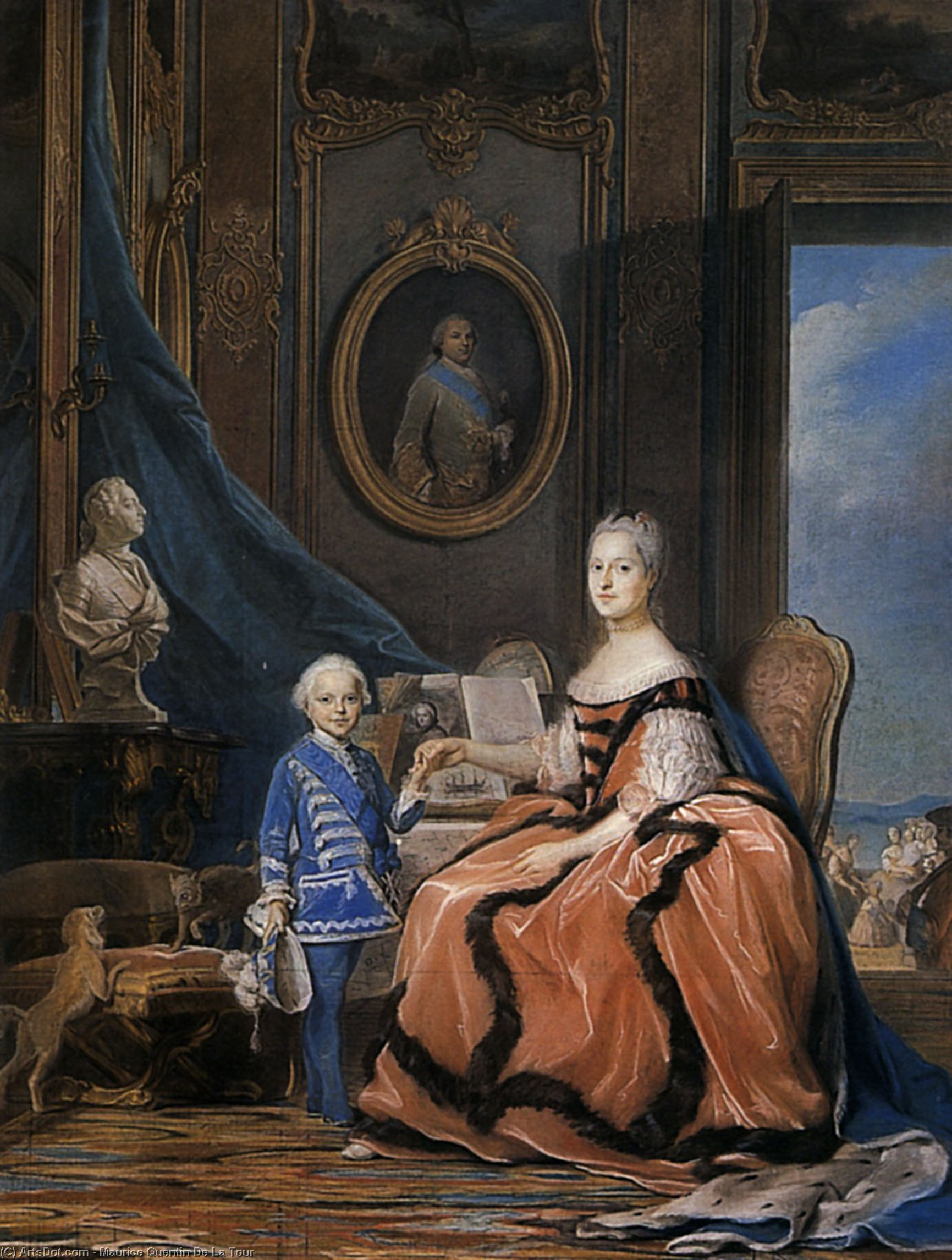 Wikioo.org - The Encyclopedia of Fine Arts - Painting, Artwork by Maurice Quentin De La Tour - Marie Josephe of Saxony, Dauphine and a son