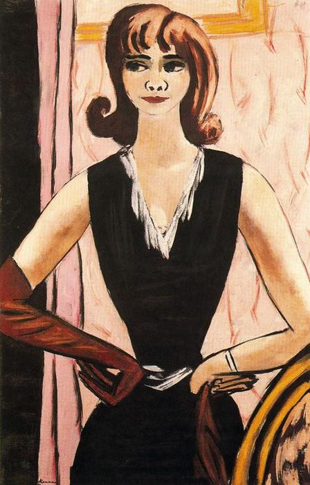 Wikioo.org - The Encyclopedia of Fine Arts - Painting, Artwork by Max Beckmann - Portrait of Quappi in pink and purple