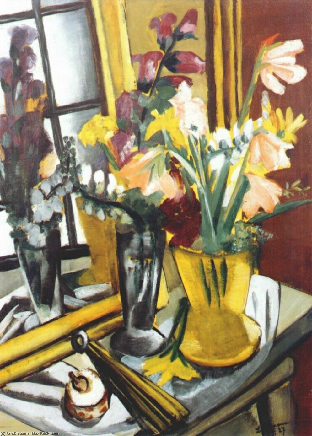 Wikioo.org - The Encyclopedia of Fine Arts - Painting, Artwork by Max Beckmann - Floral still life with mirror