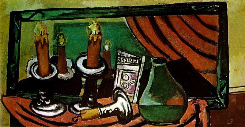 Wikioo.org - The Encyclopedia of Fine Arts - Painting, Artwork by Max Beckmann - Still life with candles and mirror