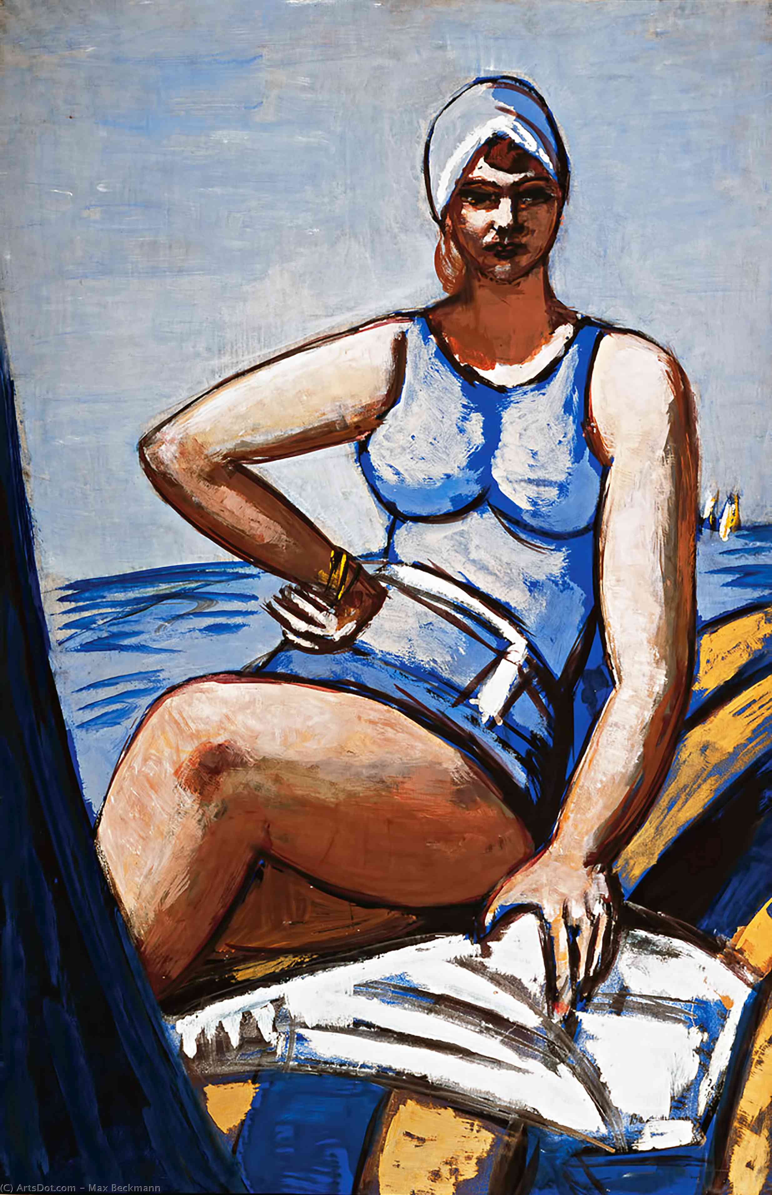 Wikioo.org - The Encyclopedia of Fine Arts - Painting, Artwork by Max Beckmann - Quappi in blue in a boat