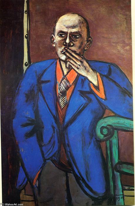 Wikoo.org - موسوعة الفنون الجميلة - اللوحة، العمل الفني Max Beckmann - Self-Portrait in Blue Jacket