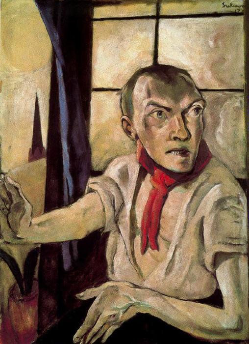 WikiOO.org - Enciclopédia das Belas Artes - Pintura, Arte por Max Beckmann - Self-portrait with red scarf