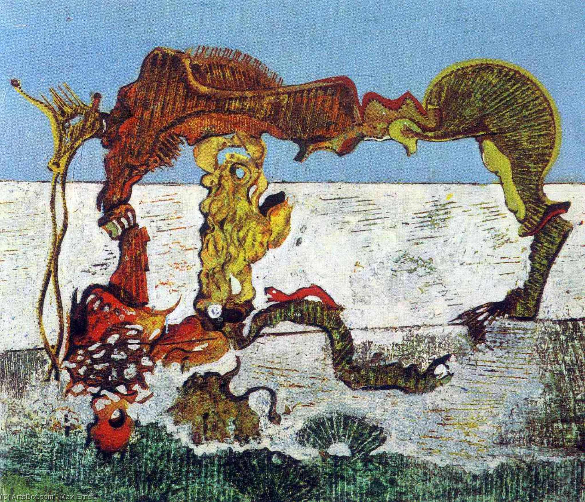 Wikoo.org - موسوعة الفنون الجميلة - اللوحة، العمل الفني Max Ernst - Child, Horse, Flower and Snake