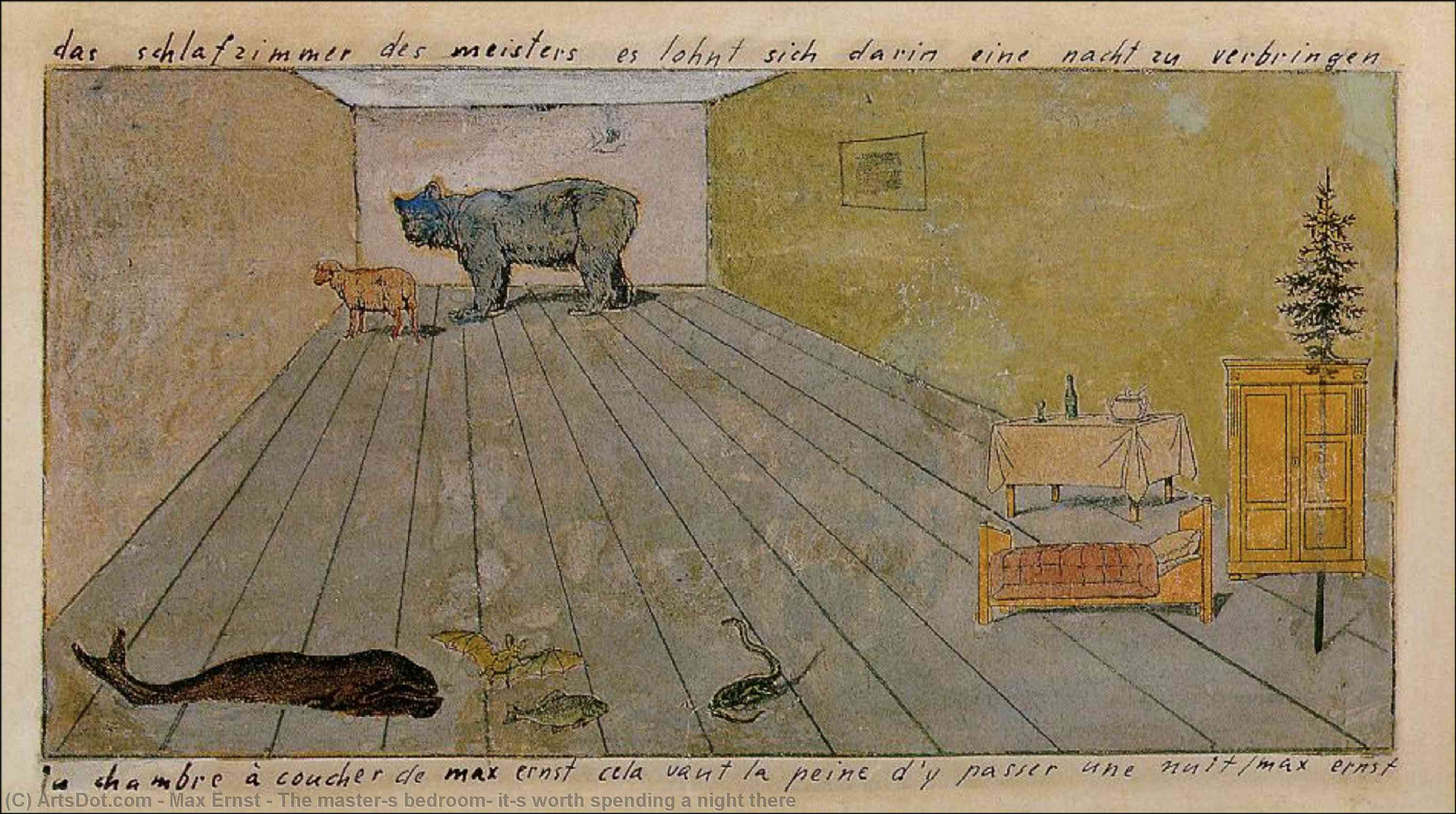 WikiOO.org - 百科事典 - 絵画、アートワーク Max Ernst - ザー master's ベッドルーム , it's 価値 支出 a ナイト そこに