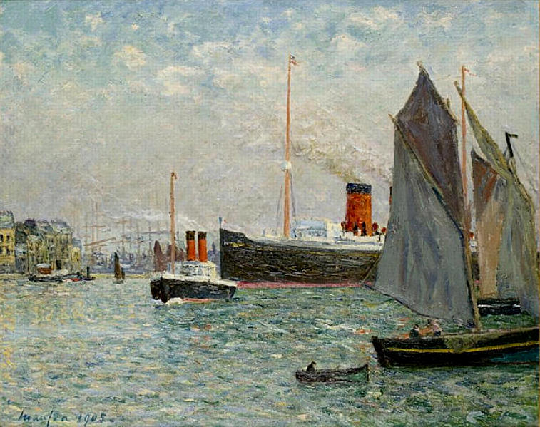 Wikioo.org - The Encyclopedia of Fine Arts - Painting, Artwork by Maxime Emile Louis Maufra - The Transatlantic leaving Port