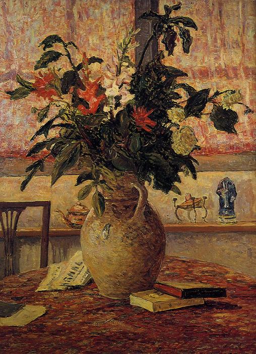 Wikioo.org - The Encyclopedia of Fine Arts - Painting, Artwork by Maxime Emile Louis Maufra - A Bouquet of Flowers in Front of a Window