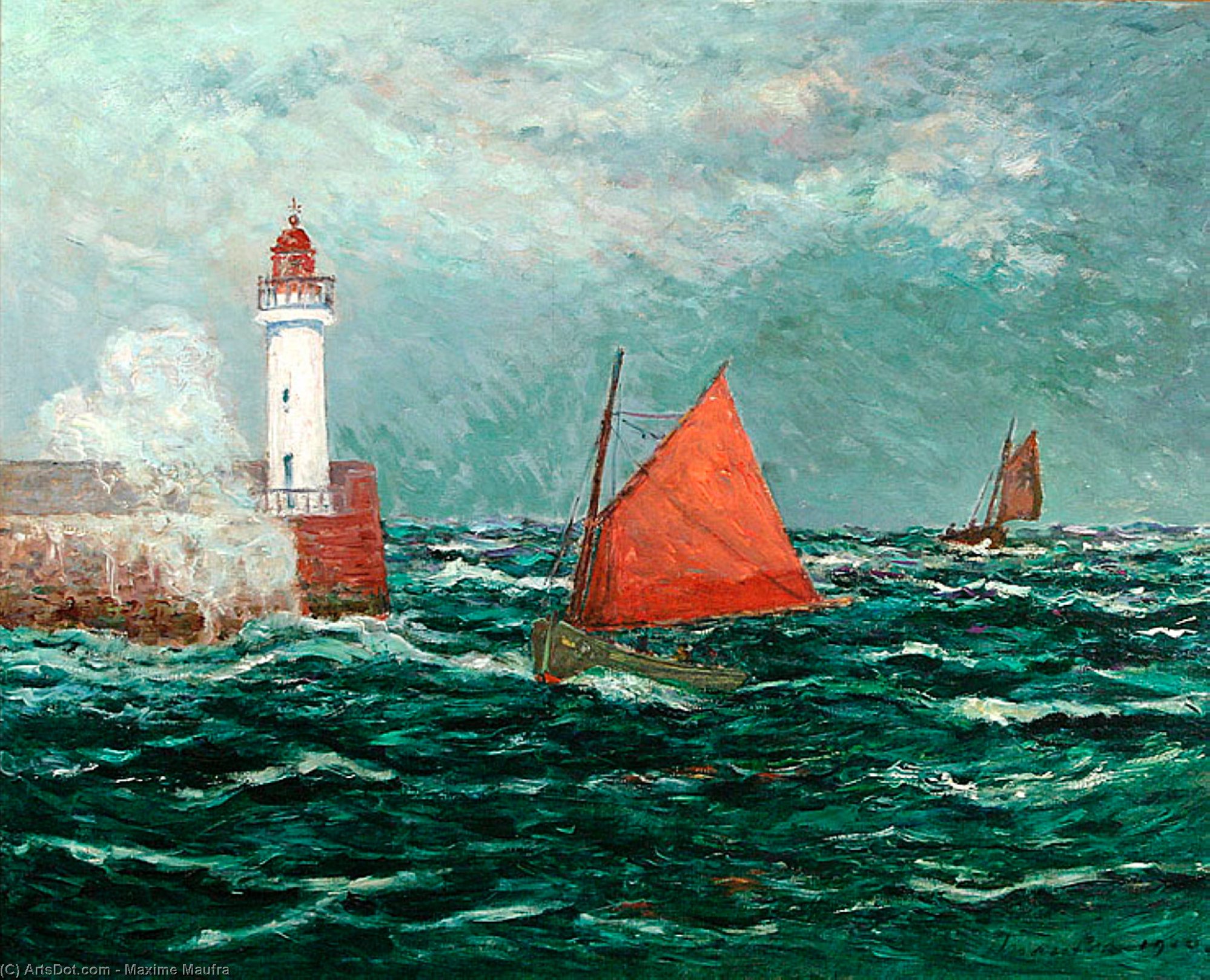 Wikioo.org - The Encyclopedia of Fine Arts - Painting, Artwork by Maxime Emile Louis Maufra - Back to Fishing boats in Belle-Isle-en-Mer