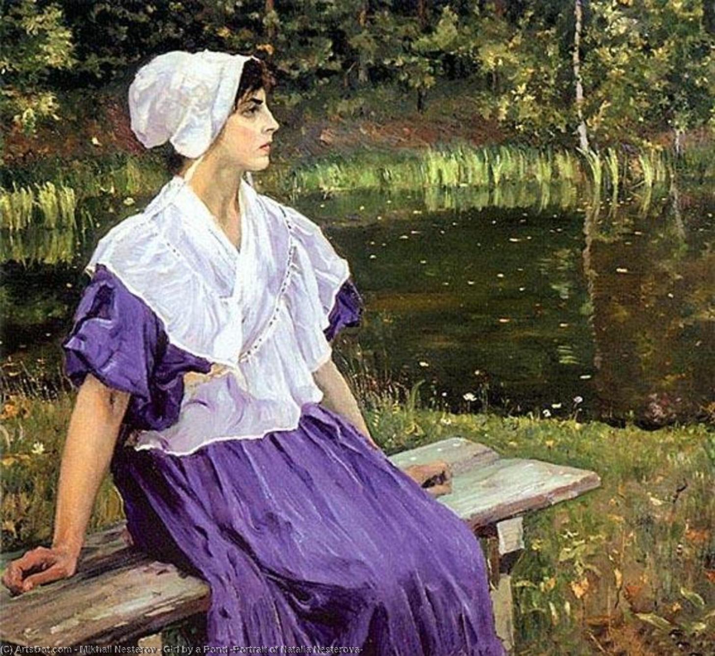 Wikioo.org - The Encyclopedia of Fine Arts - Painting, Artwork by Mikhail Nesterov - Girl by a Pond (Portrait of Natalia Nesterova)