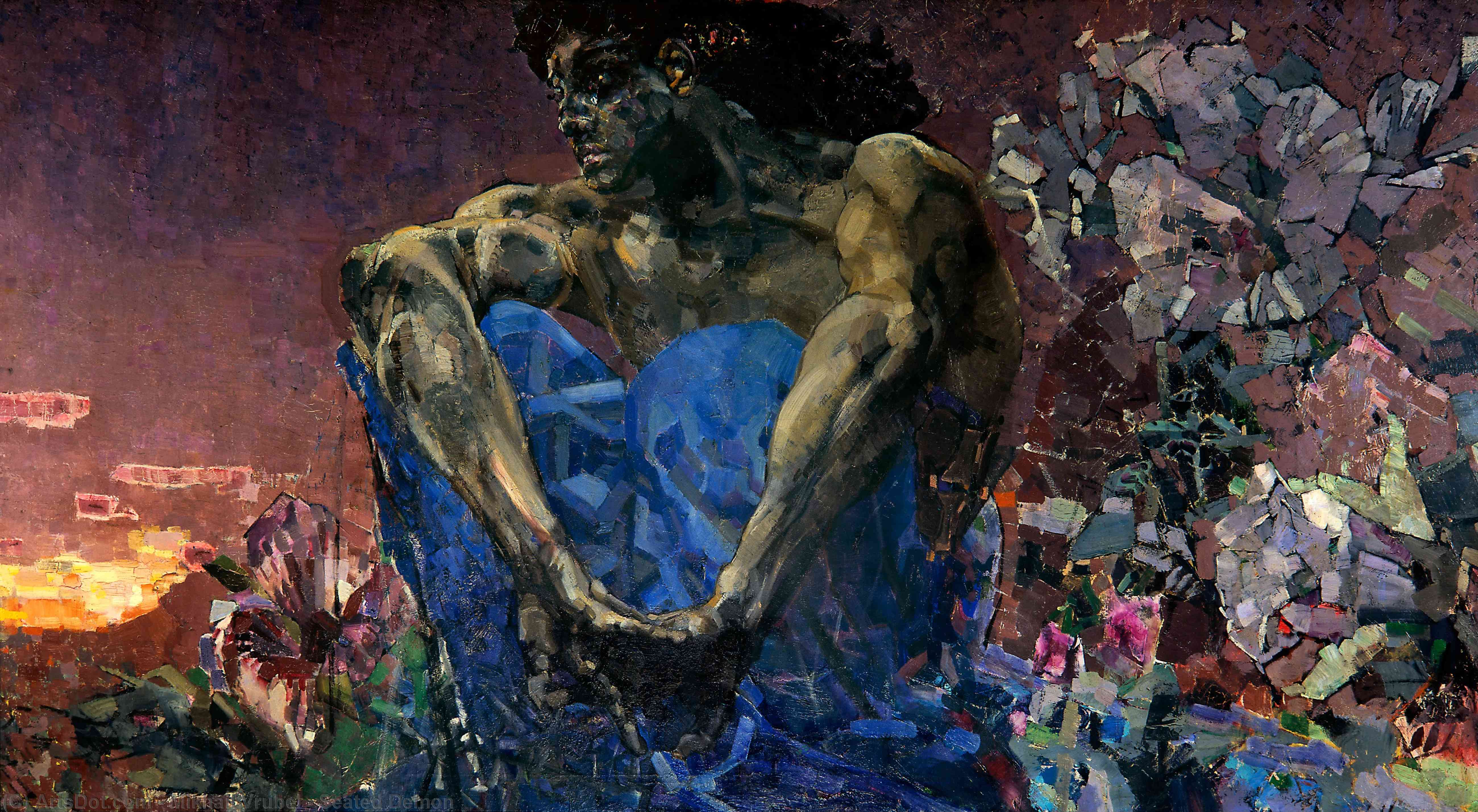 Wikioo.org - The Encyclopedia of Fine Arts - Painting, Artwork by Mikhail Vrubel - Seated Demon