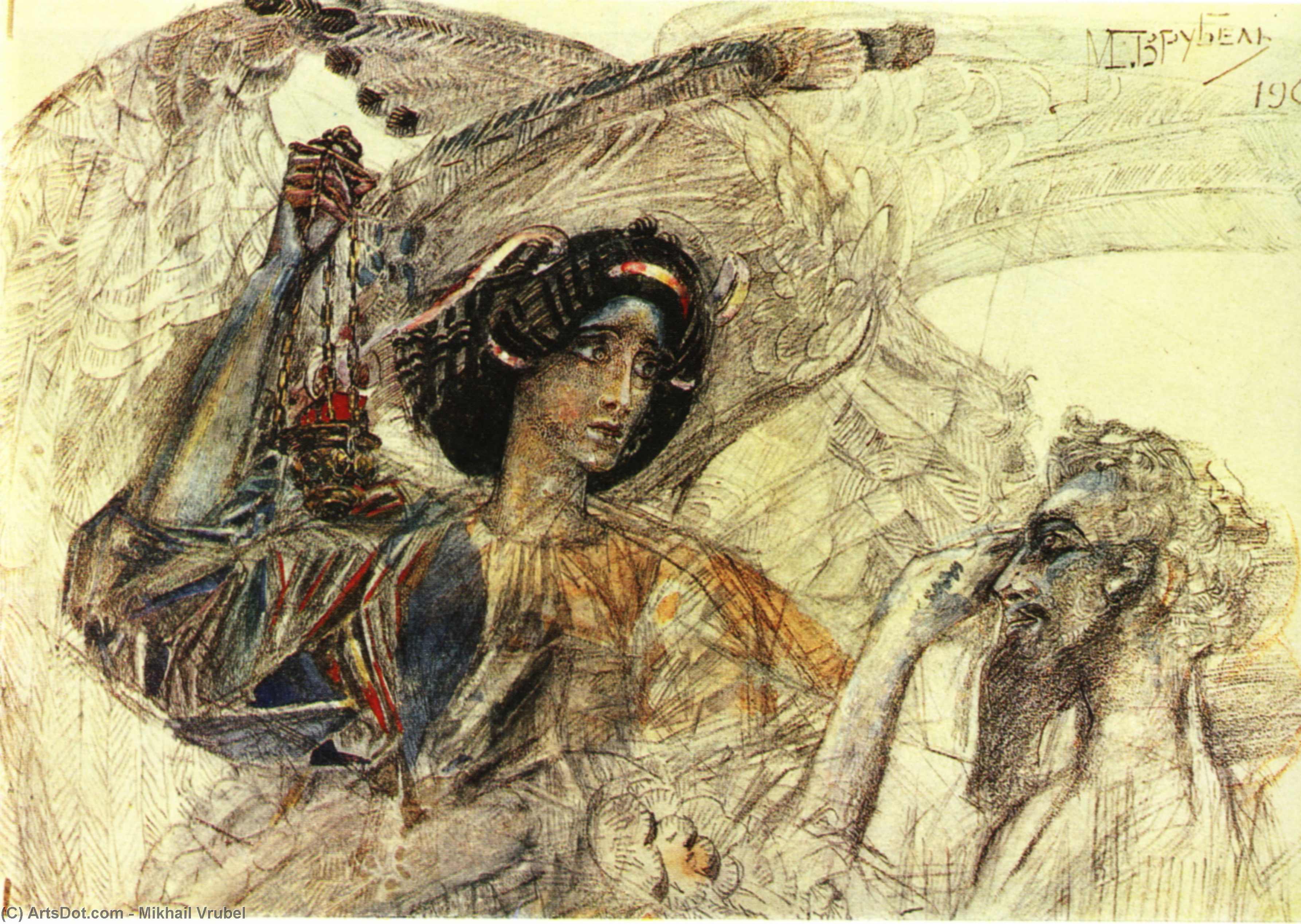 Wikioo.org - Bách khoa toàn thư về mỹ thuật - Vẽ tranh, Tác phẩm nghệ thuật Mikhail Vrubel - The Six Winged Seraph