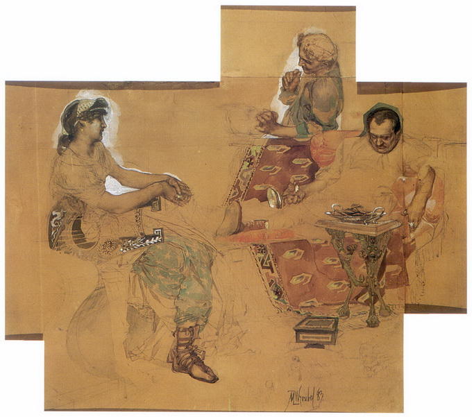 Wikioo.org – La Enciclopedia de las Bellas Artes - Pintura, Obras de arte de Mikhail Vrubel - Festejando Romanos