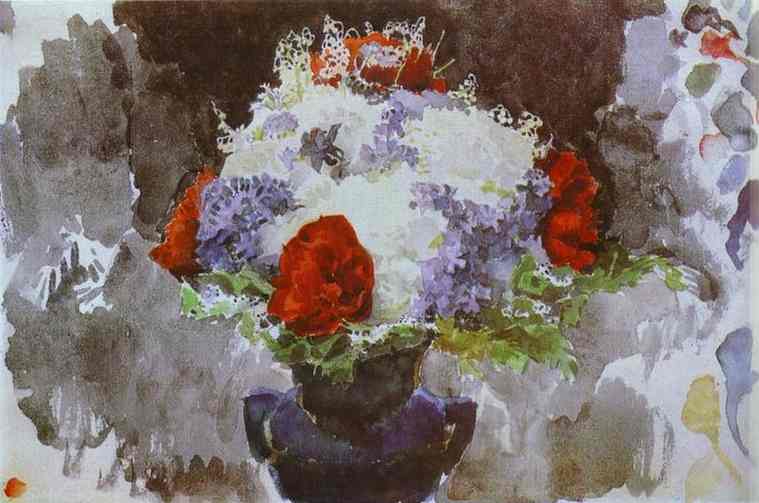 Wikioo.org - The Encyclopedia of Fine Arts - Painting, Artwork by Mikhail Vrubel - Flowers in a Blue Vase