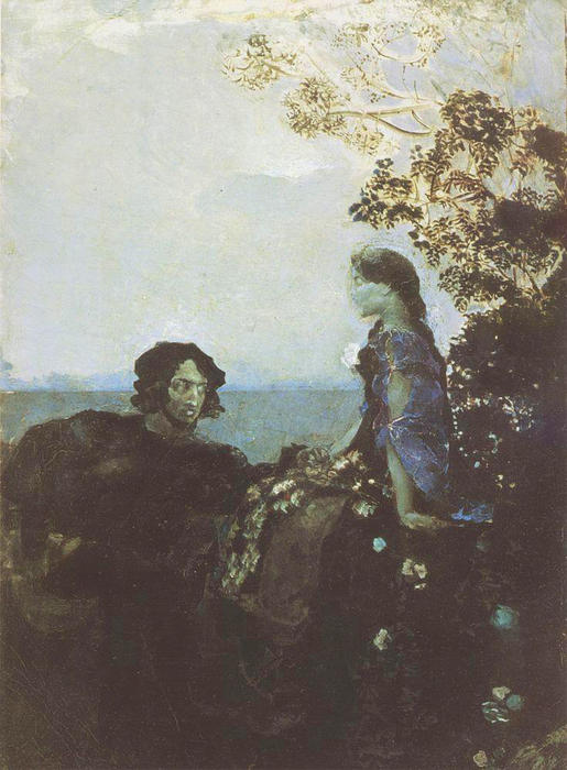 Wikioo.org - The Encyclopedia of Fine Arts - Painting, Artwork by Mikhail Vrubel - Hamlet and Ophelia