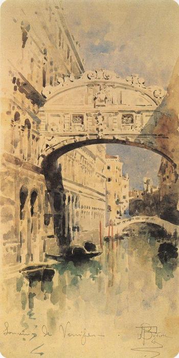 Wikioo.org - The Encyclopedia of Fine Arts - Painting, Artwork by Mikhail Vrubel - Venice. Bridge of Sighs