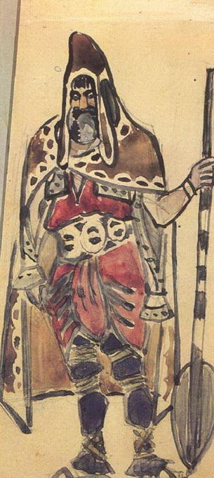 Wikioo.org - The Encyclopedia of Fine Arts - Painting, Artwork by Mikhail Vrubel - Viking Merchant (Costume design for the opera ''Sadko'')