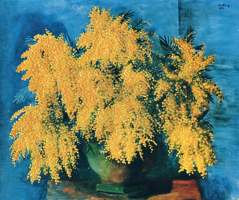 Wikioo.org - The Encyclopedia of Fine Arts - Painting, Artwork by Moise Kisling - Vase of mimosa