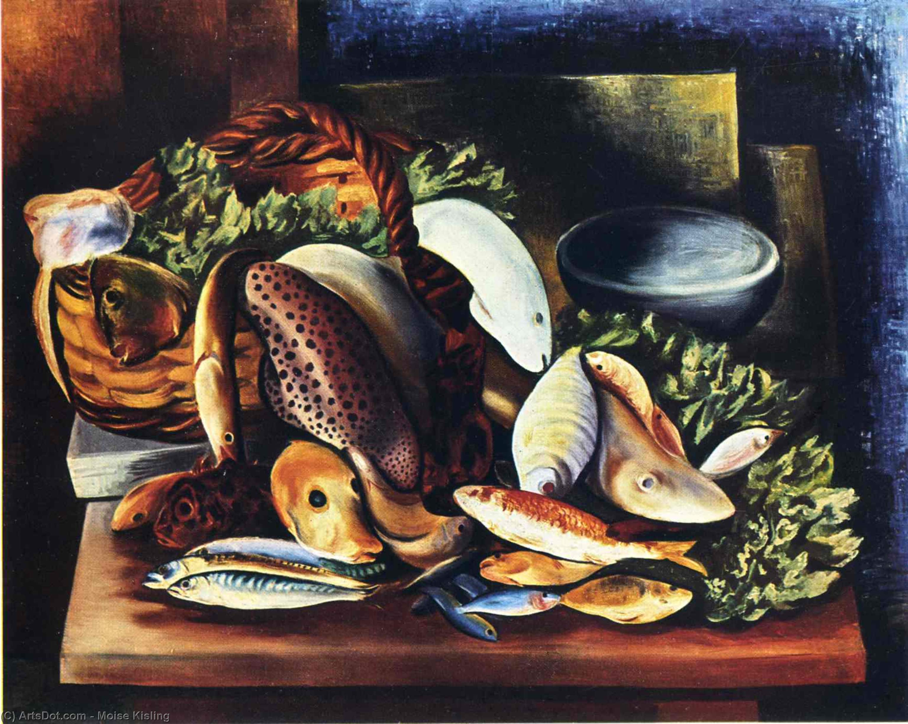 Wikioo.org - The Encyclopedia of Fine Arts - Painting, Artwork by Moise Kisling - Still life with fish