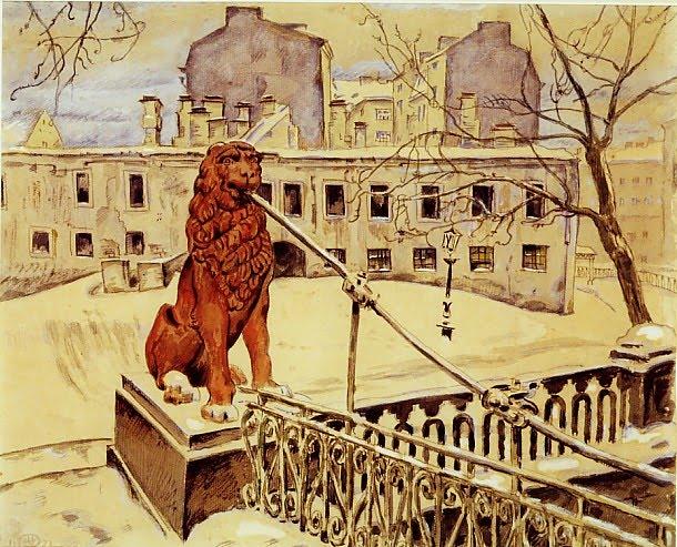 WikiOO.org – 美術百科全書 - 繪畫，作品 Mstislav Dobuzhinsky - 狮子桥在彼得格勒