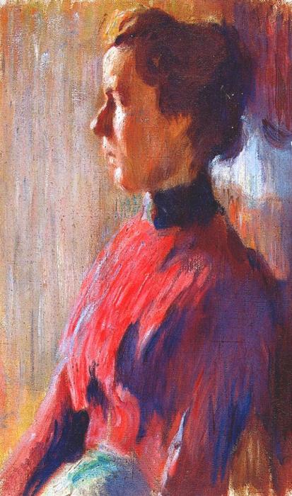 Wikioo.org - The Encyclopedia of Fine Arts - Painting, Artwork by Mstislav Dobuzhinsky - Unknown woman in red