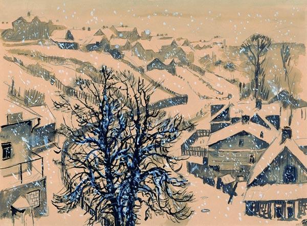 WikiOO.org - Encyclopedia of Fine Arts - Målning, konstverk Mstislav Dobuzhinsky - Kaunas. Zhalyakalnis winter.