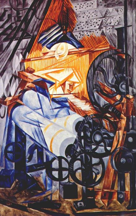 Wikioo.org - The Encyclopedia of Fine Arts - Painting, Artwork by Natalia Sergeevna Goncharova - The weaver (loom+woman)
