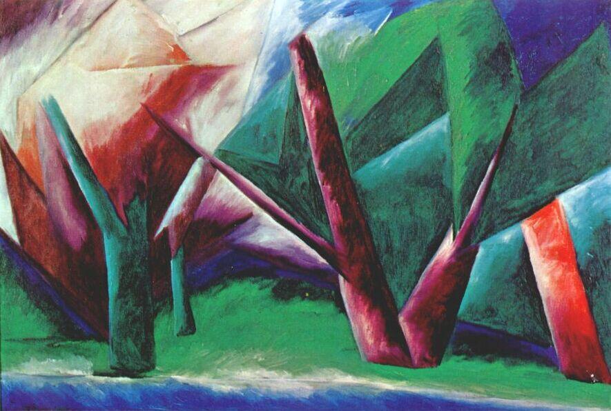 Wikioo.org - The Encyclopedia of Fine Arts - Painting, Artwork by Natalia Sergeevna Goncharova - Forest (Red-green)