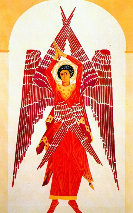 Wikoo.org - موسوعة الفنون الجميلة - اللوحة، العمل الفني Natalia Sergeevna Goncharova - Liturgy six winged Seraph