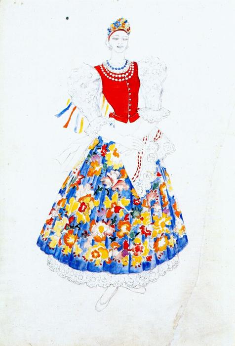 Wikioo.org - The Encyclopedia of Fine Arts - Painting, Artwork by Natalia Sergeevna Goncharova - Costume design for bride