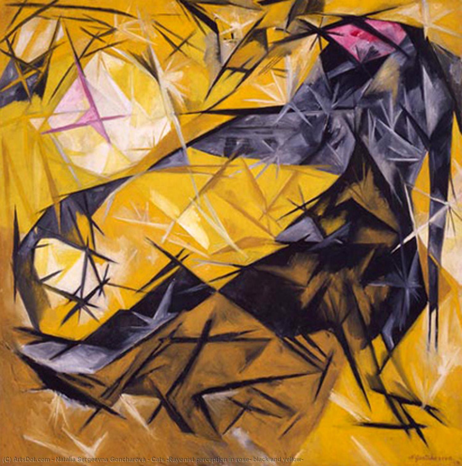 Wikioo.org - The Encyclopedia of Fine Arts - Painting, Artwork by Natalia Sergeevna Goncharova - Cats (Rayonist perception in rose, black and yellow)