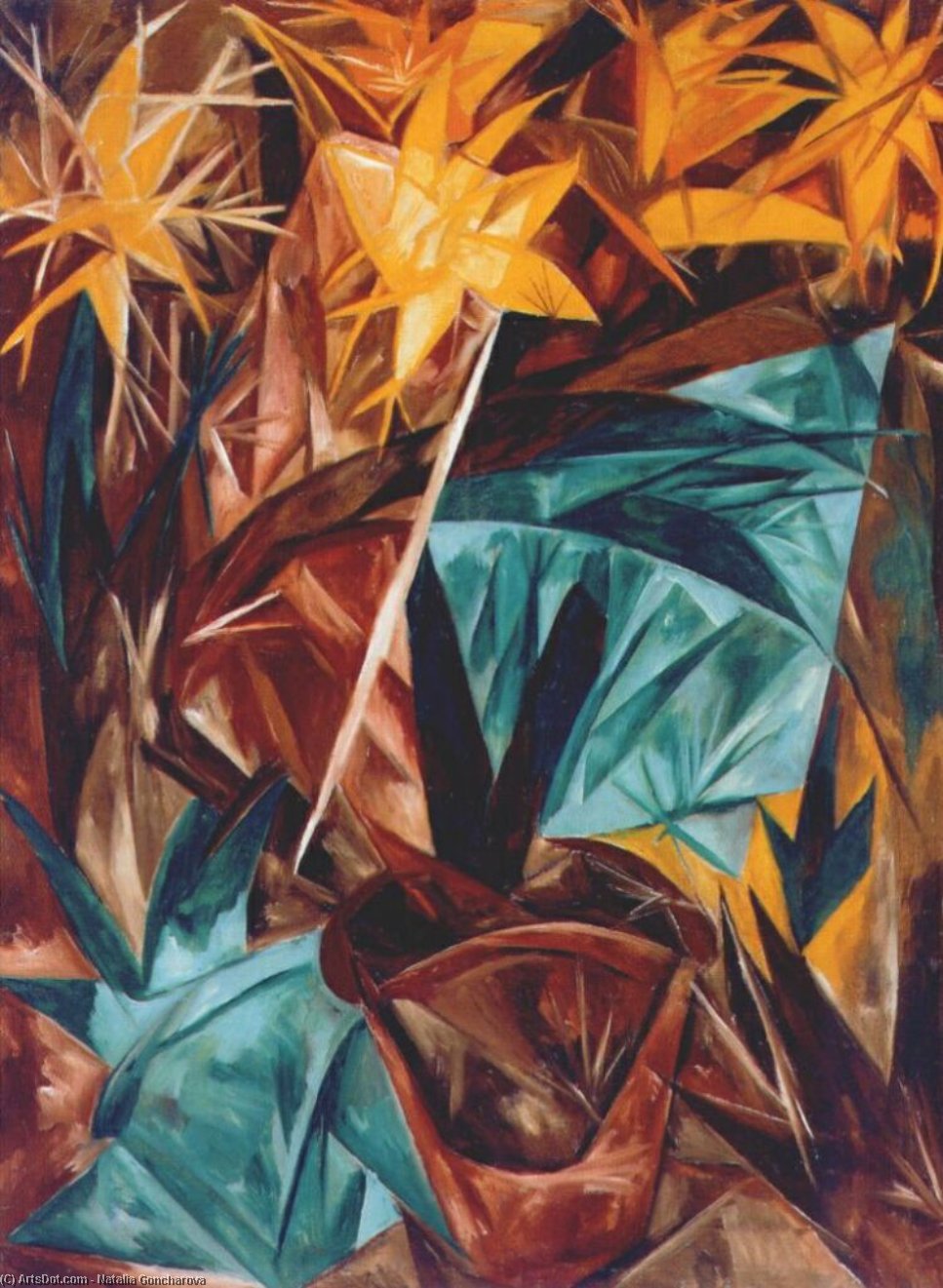 Wikioo.org - The Encyclopedia of Fine Arts - Painting, Artwork by Natalia Sergeevna Goncharova - Rayonist lilies