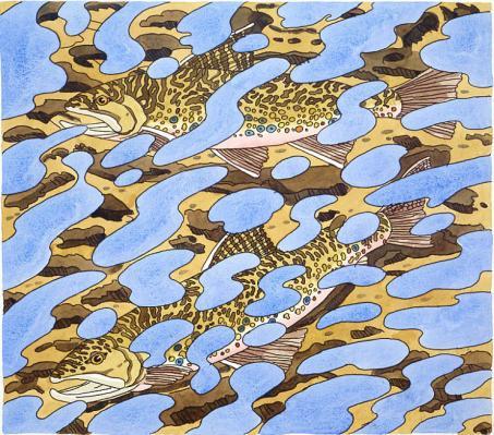 Wikioo.org - The Encyclopedia of Fine Arts - Painting, Artwork by Neil Gavin Welliver - Two Trout & Reflection