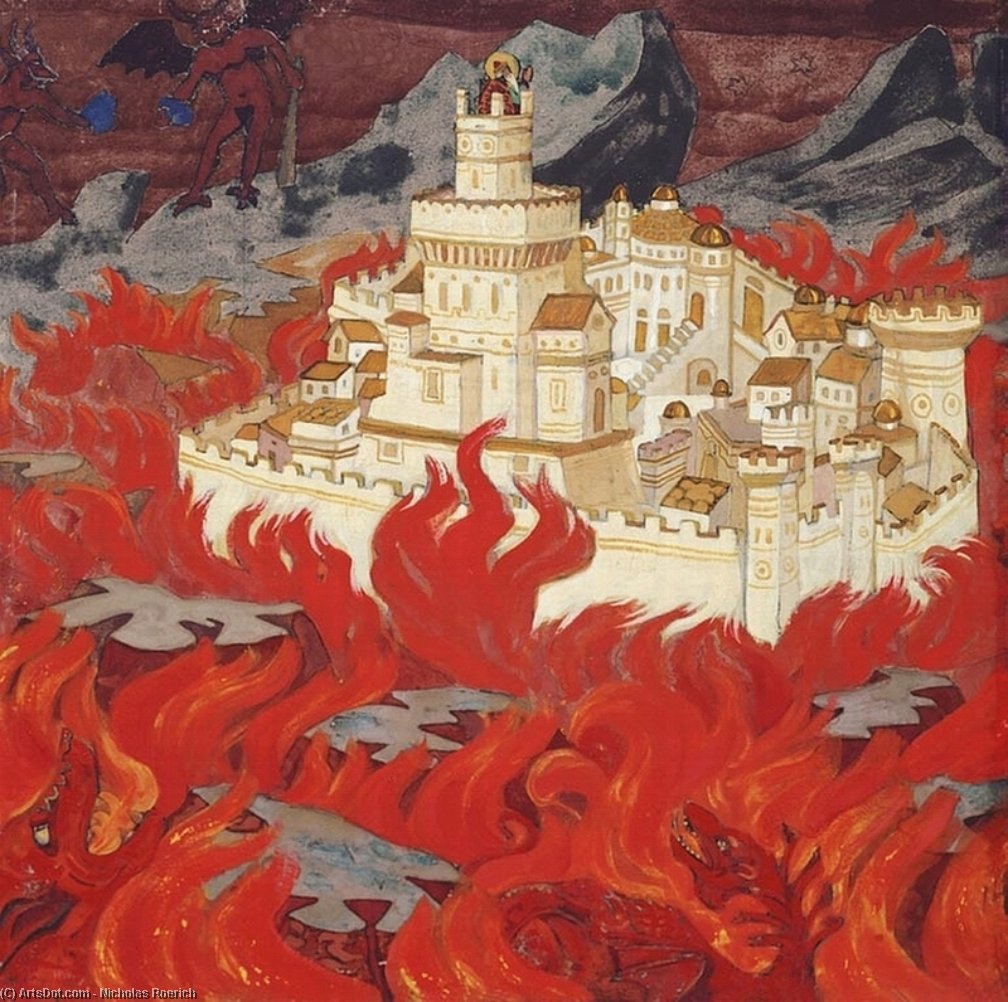 WikiOO.org – 美術百科全書 - 繪畫，作品 Nicholas Roerich - 最公平 市  -   的  愤怒  为  敌人