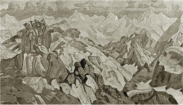 Wikoo.org - موسوعة الفنون الجميلة - اللوحة، العمل الفني Nicholas Roerich - Boundary of kingdoms