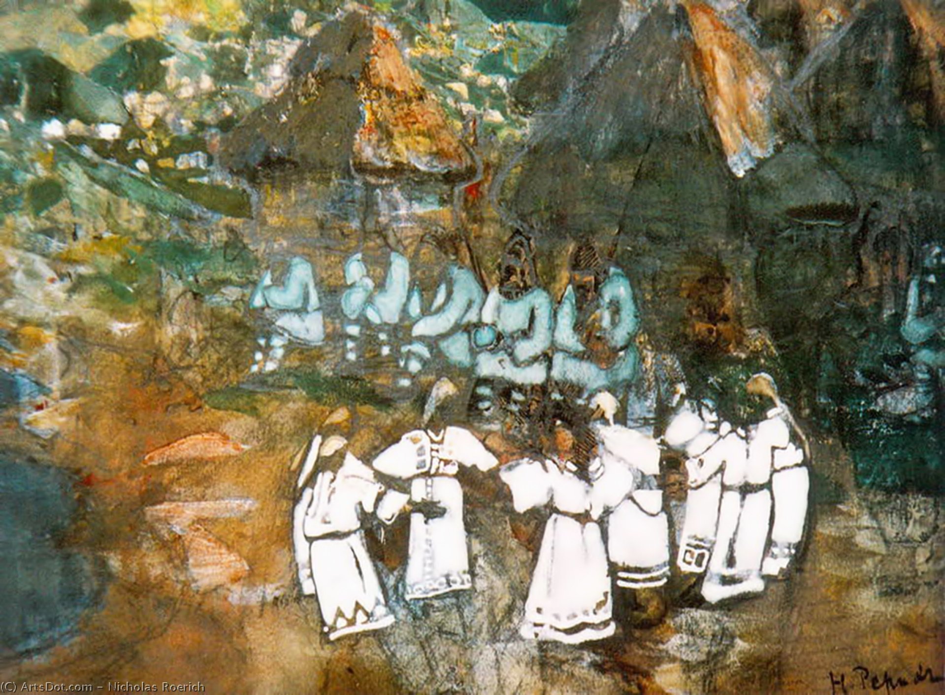 Wikoo.org - موسوعة الفنون الجميلة - اللوحة، العمل الفني Nicholas Roerich - Daning (Horovod)