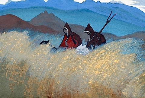 Wikioo.org - The Encyclopedia of Fine Arts - Painting, Artwork by Nicholas Roerich - Lamas-reapers