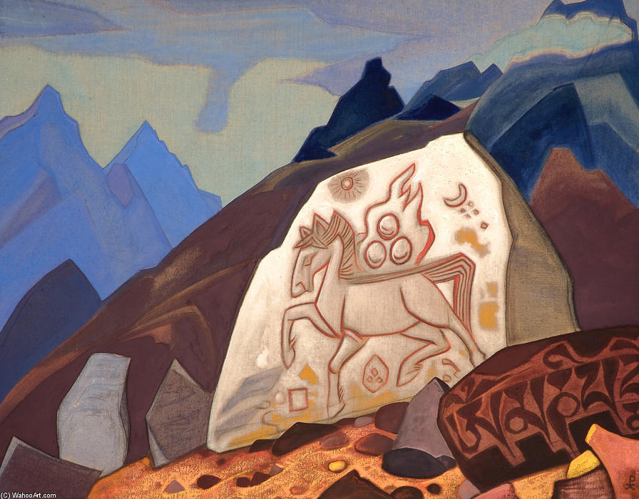 Wikioo.org - The Encyclopedia of Fine Arts - Painting, Artwork by Nicholas Roerich - White Stone (Sign of Cintamani or Horse of happiness)