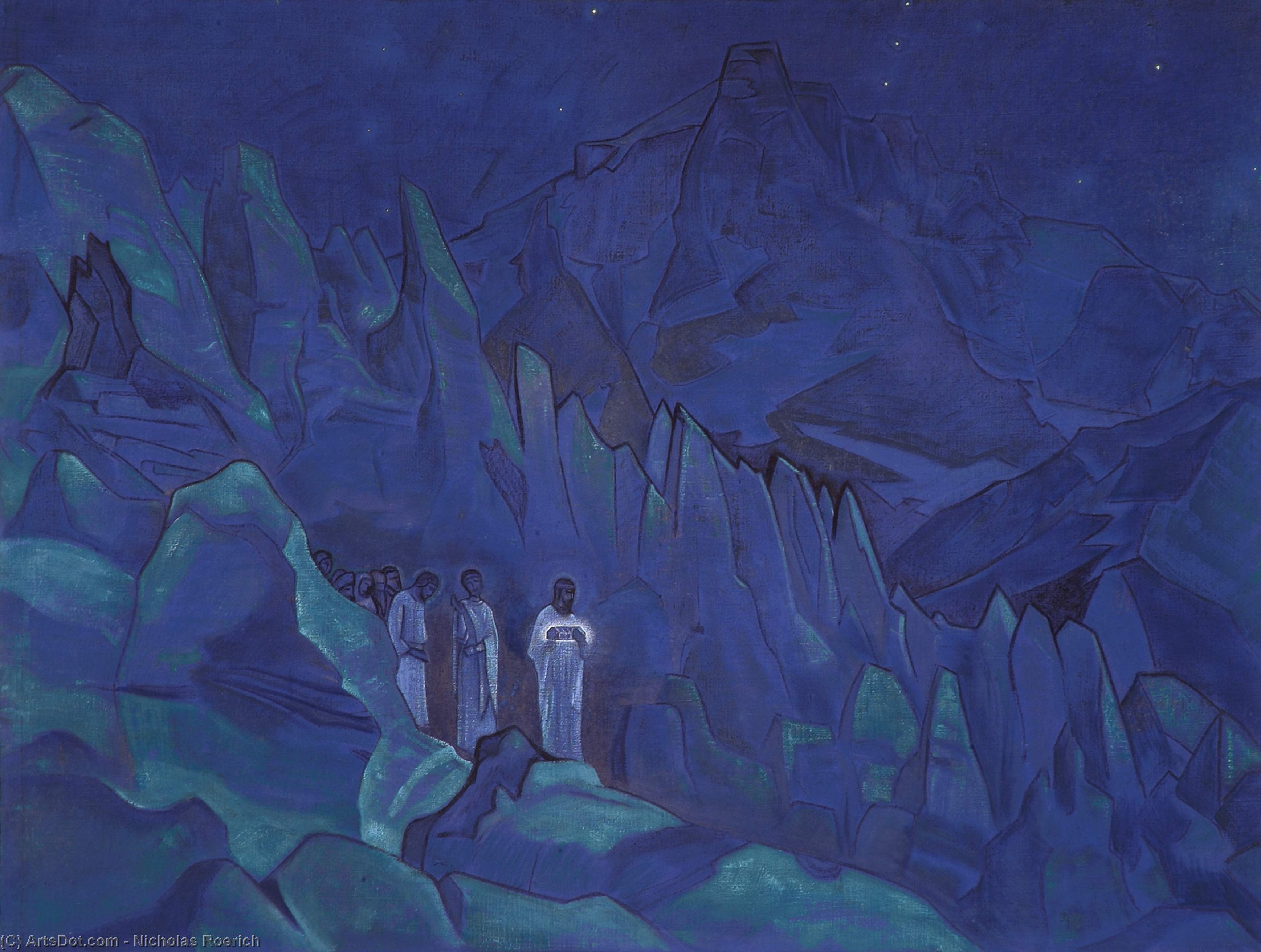 Wikoo.org - موسوعة الفنون الجميلة - اللوحة، العمل الفني Nicholas Roerich - Burning the Darkness